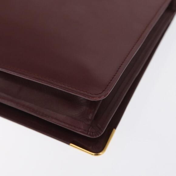 CARTIER Must Line Clutch Bag Leather Bordeaux Gold Auth BA9535